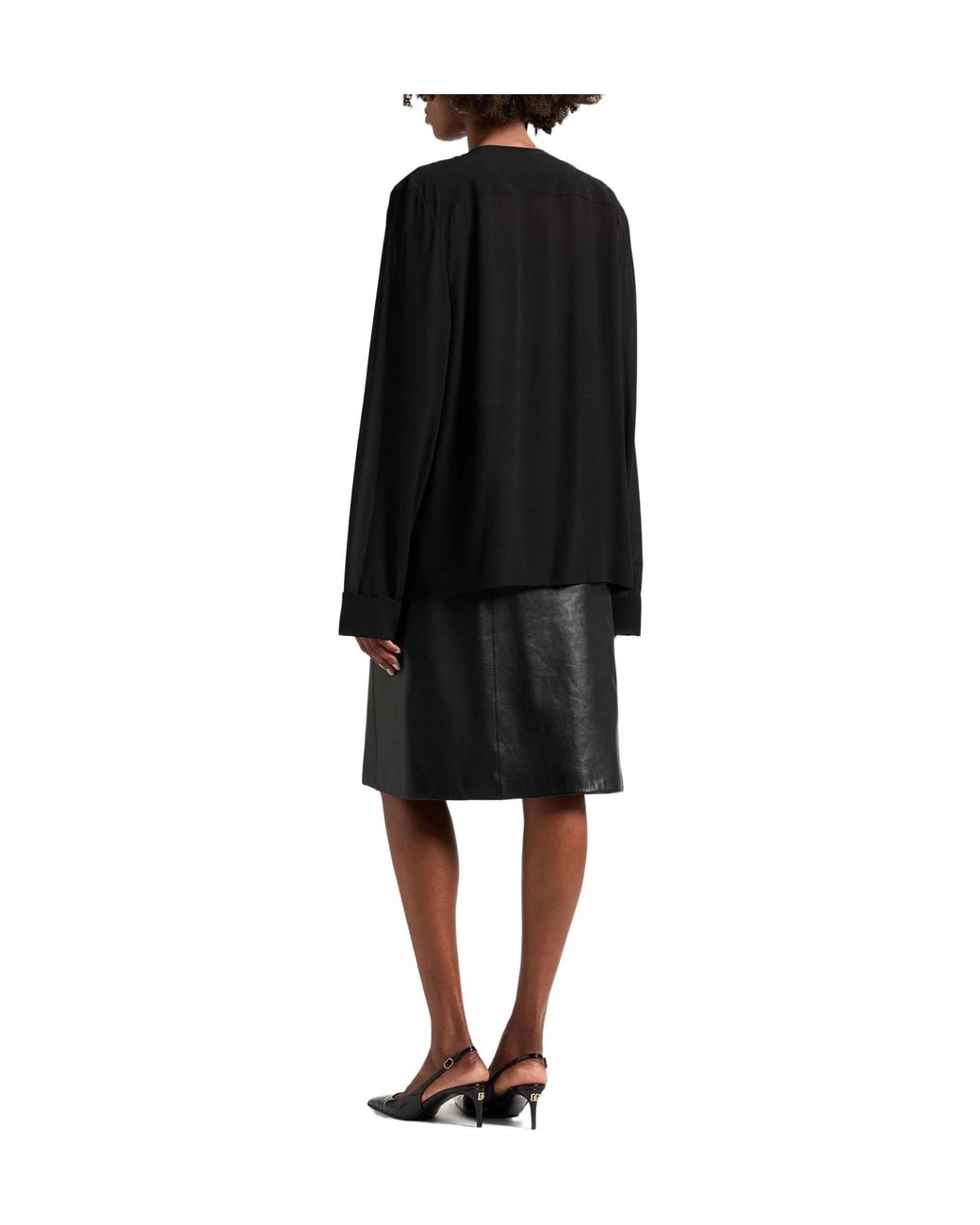 Saint Laurent Black Solidcolor Chiffon Longsleeve Blouse