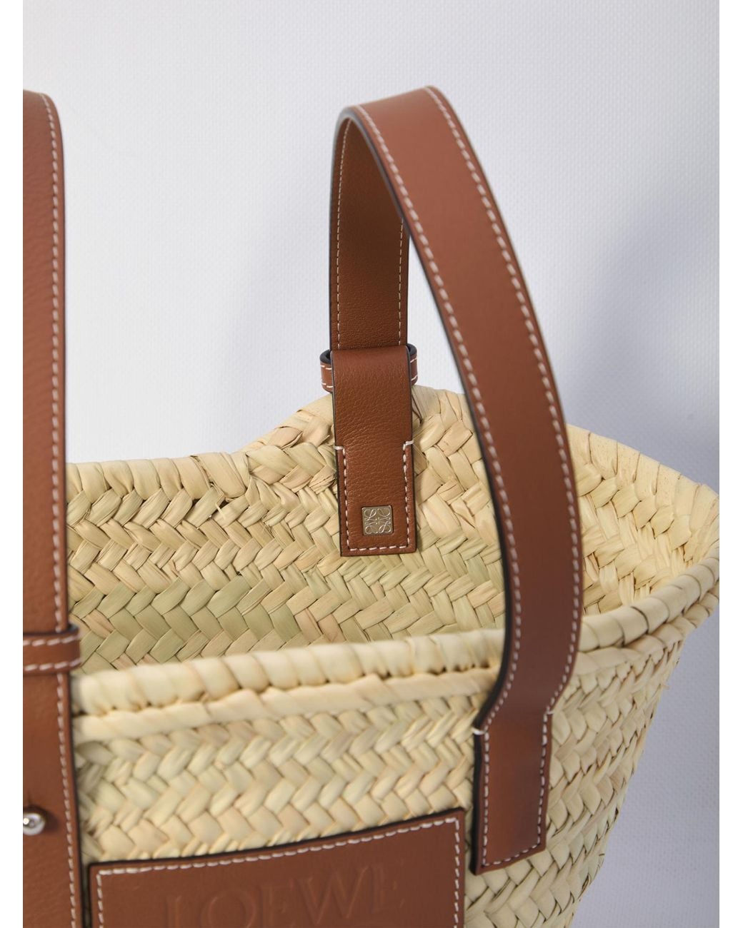 Loewe Brown Logo Patch Interwovened Small Basket Bag