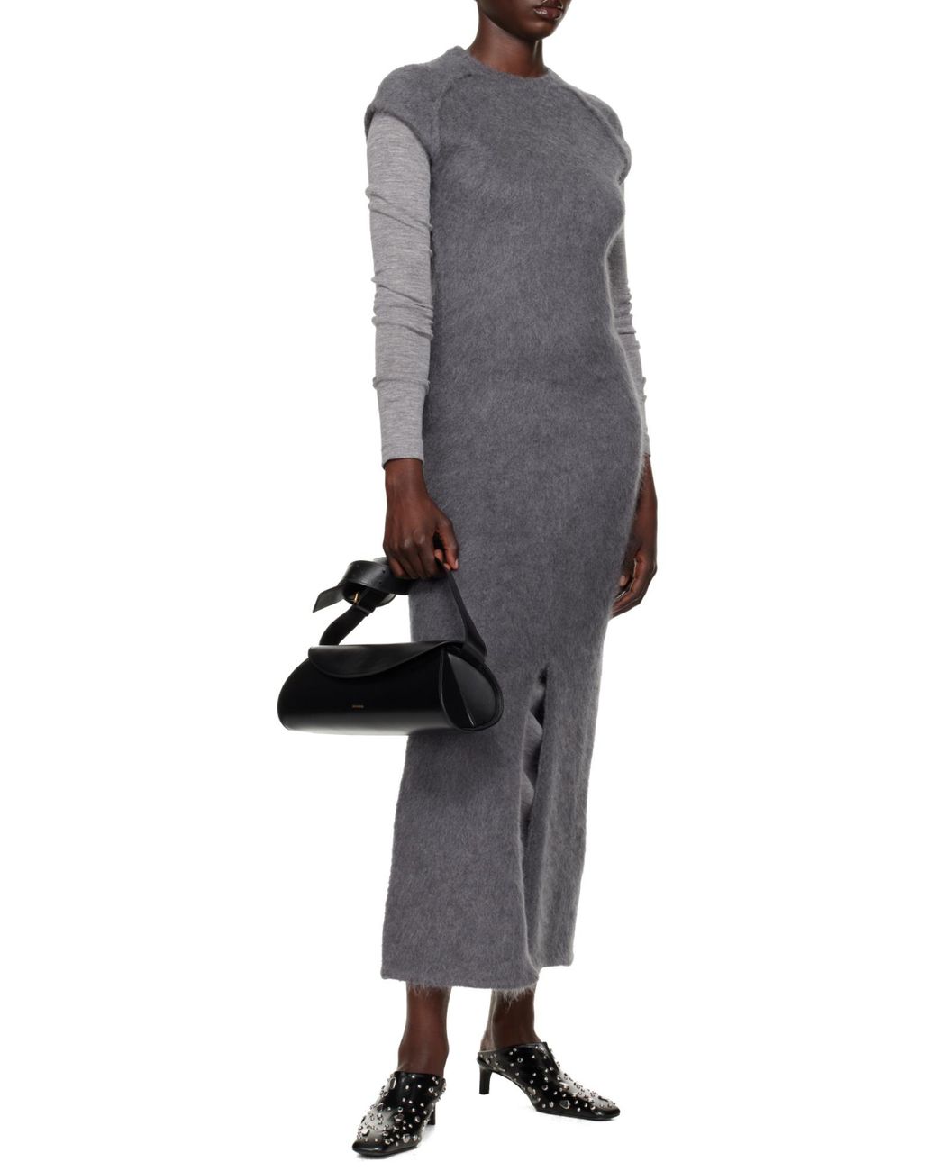 Jil Sander Black Cannolo Logo Embossed Large Shoulder Bag
