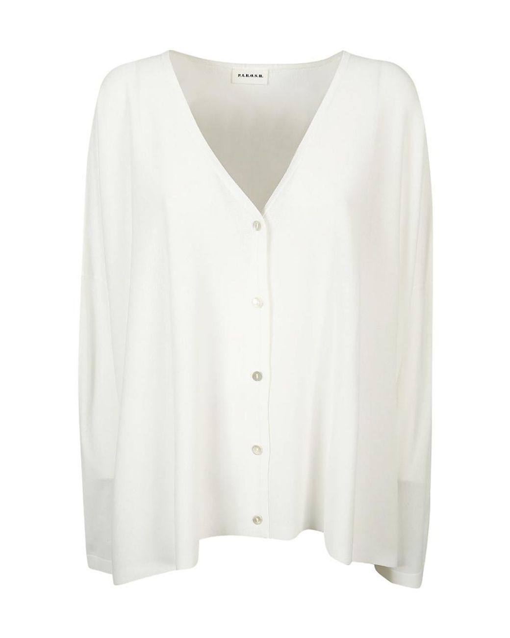 P.A.R.O.S.H. White Fine-Knit V-Neck Cardigan