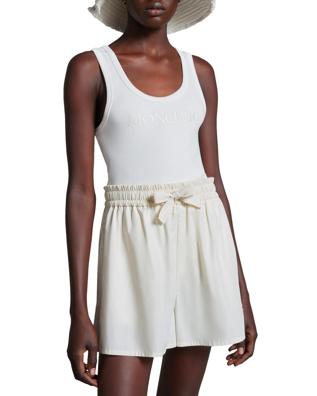 Moncler Gray Logo Embroidered Ribbed Tank Top