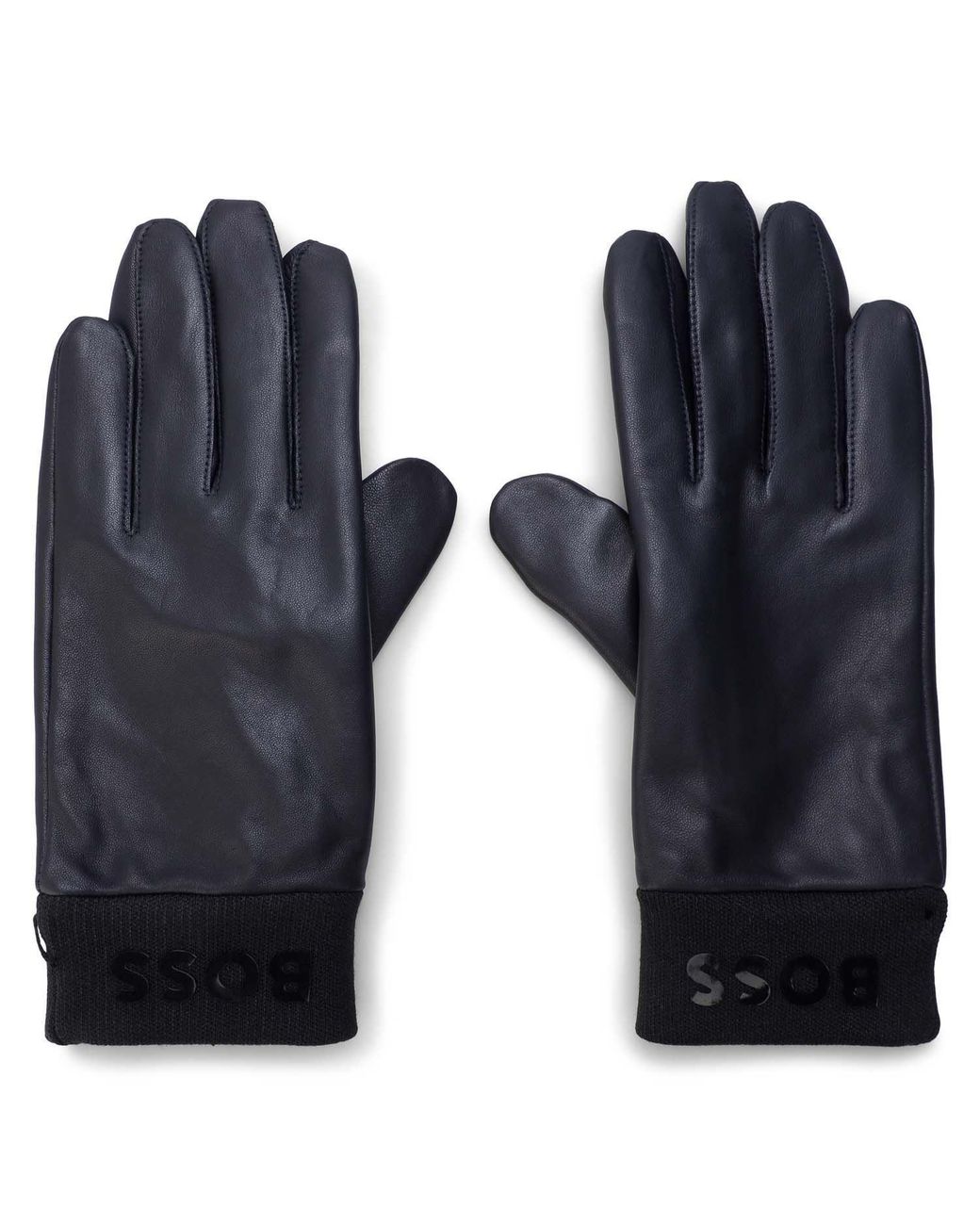 Boss Blue Leather Gloves for men