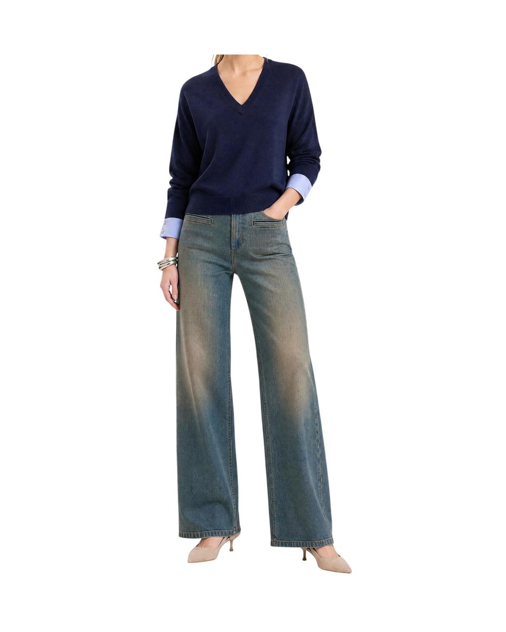 Liu Jo Blue Ribbed V-Neck Sweater