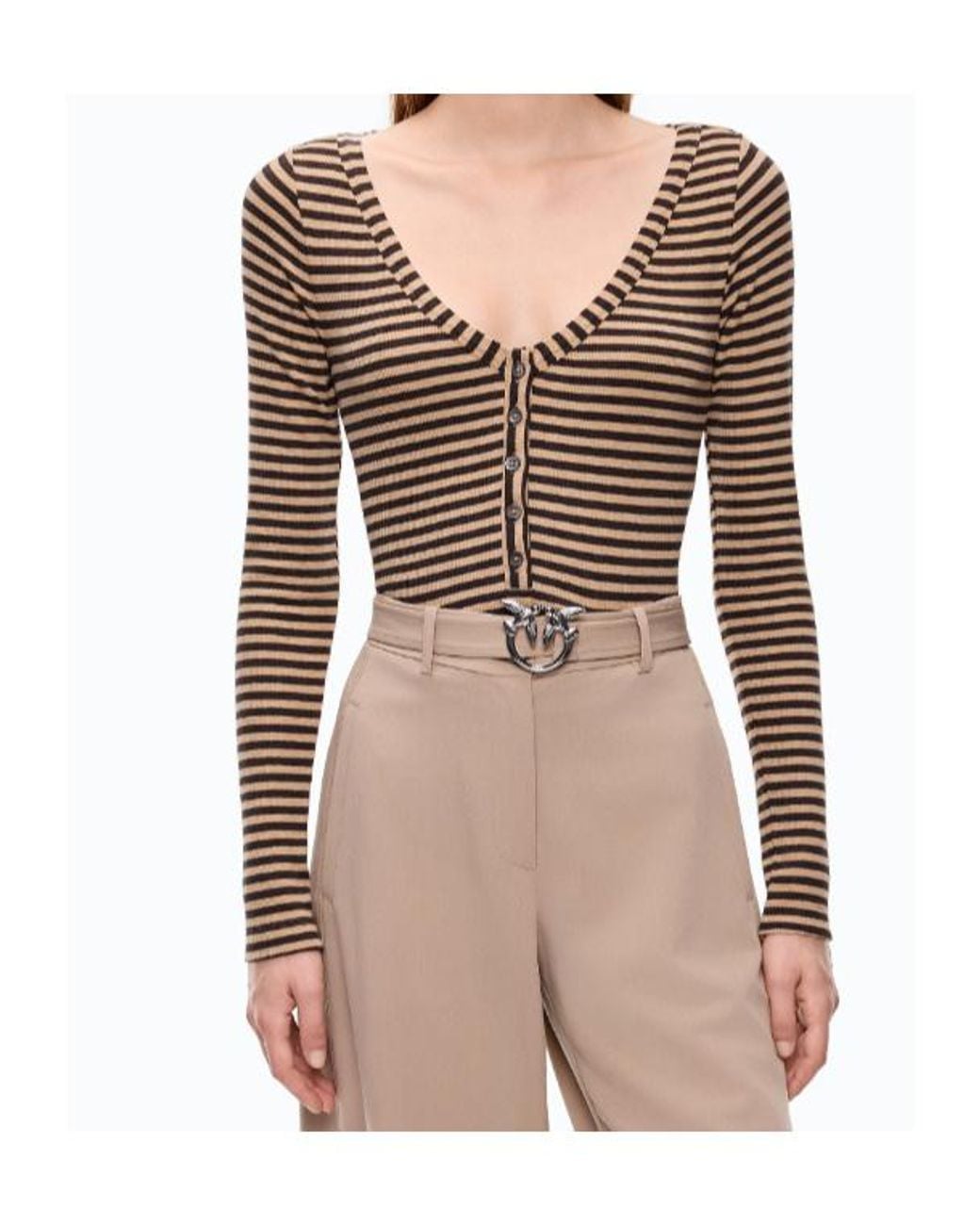 Pinko Brown Striped Henley Sweater