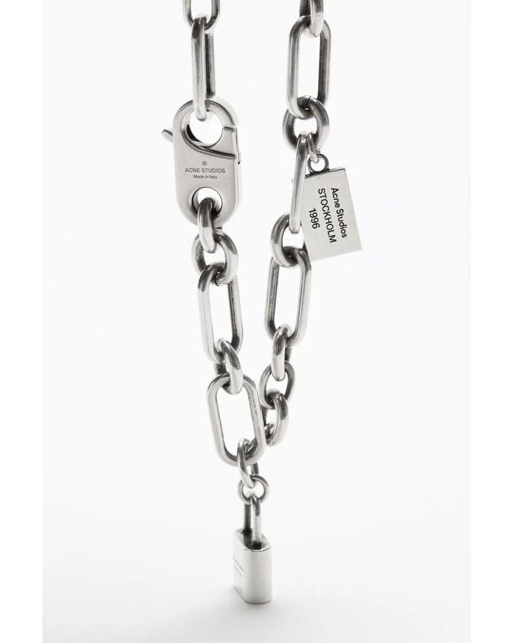 Acne White Padlock Chain Necklace for men