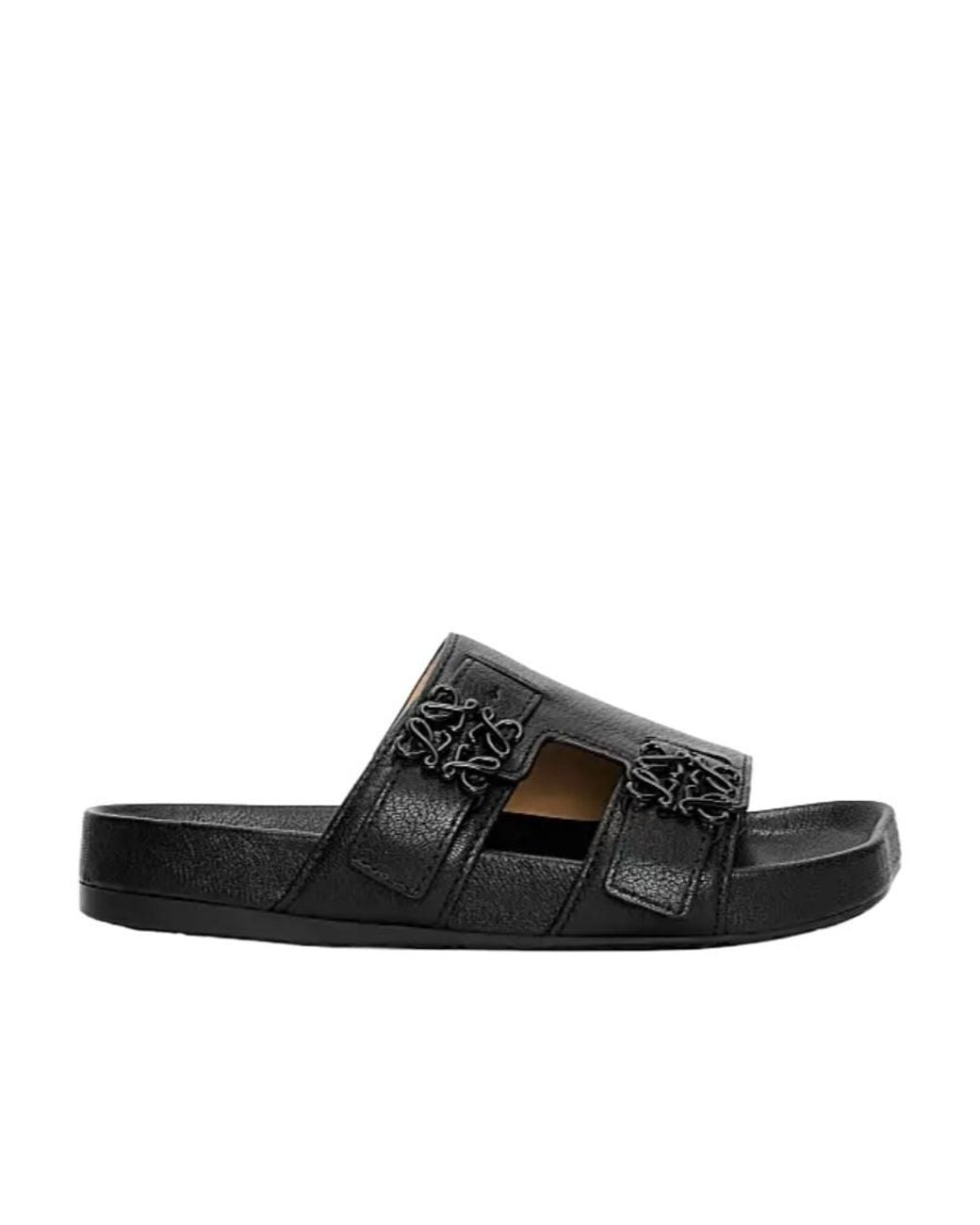 Loewe Black Logo-Plaque Slip-On Sandals