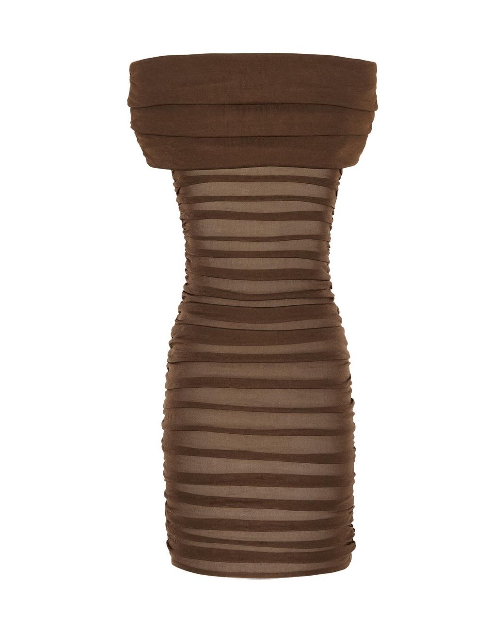 Saint Laurent Brown Off-The-Shoulder Ruched Dress