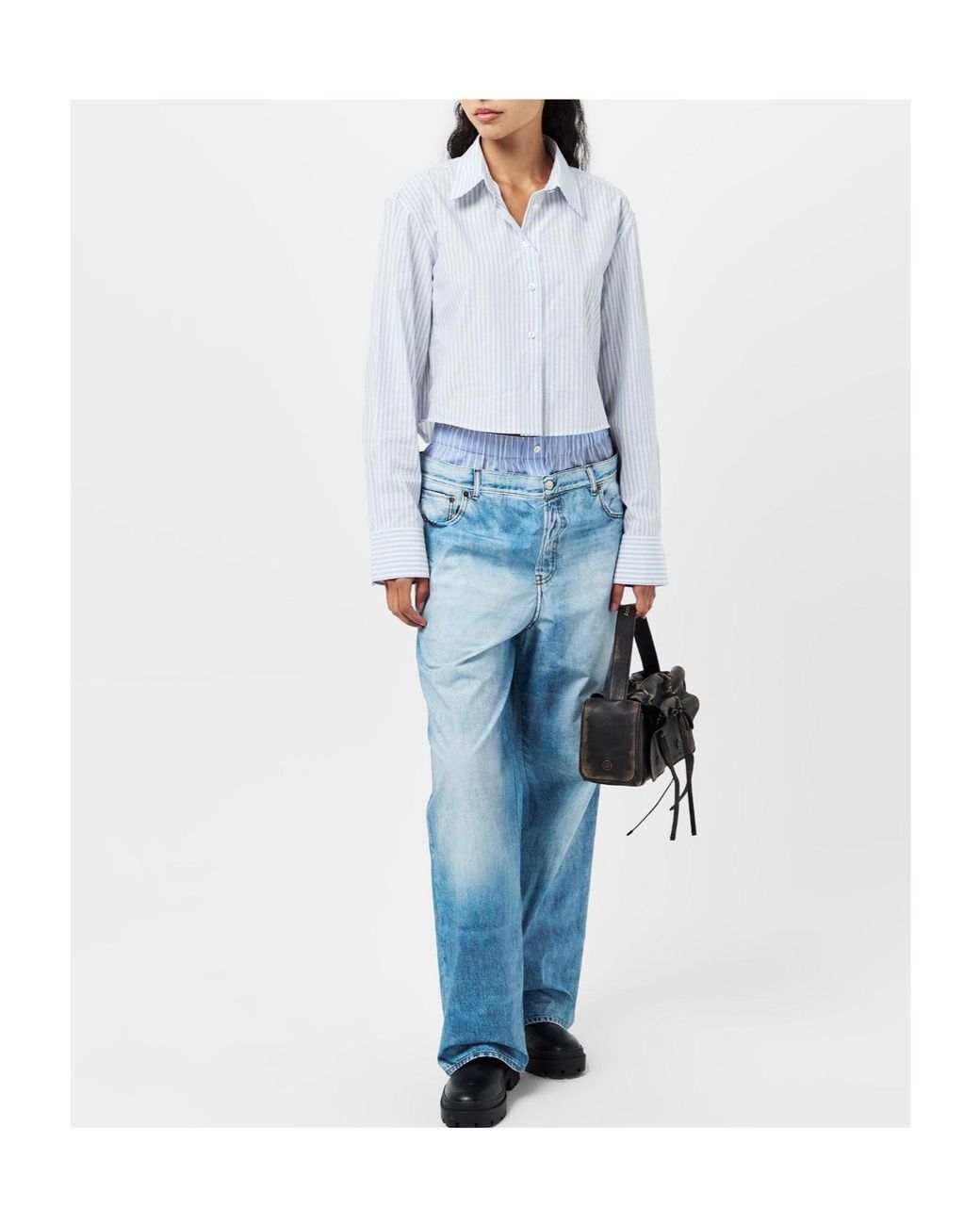 Acne White Simple Striped Shirt