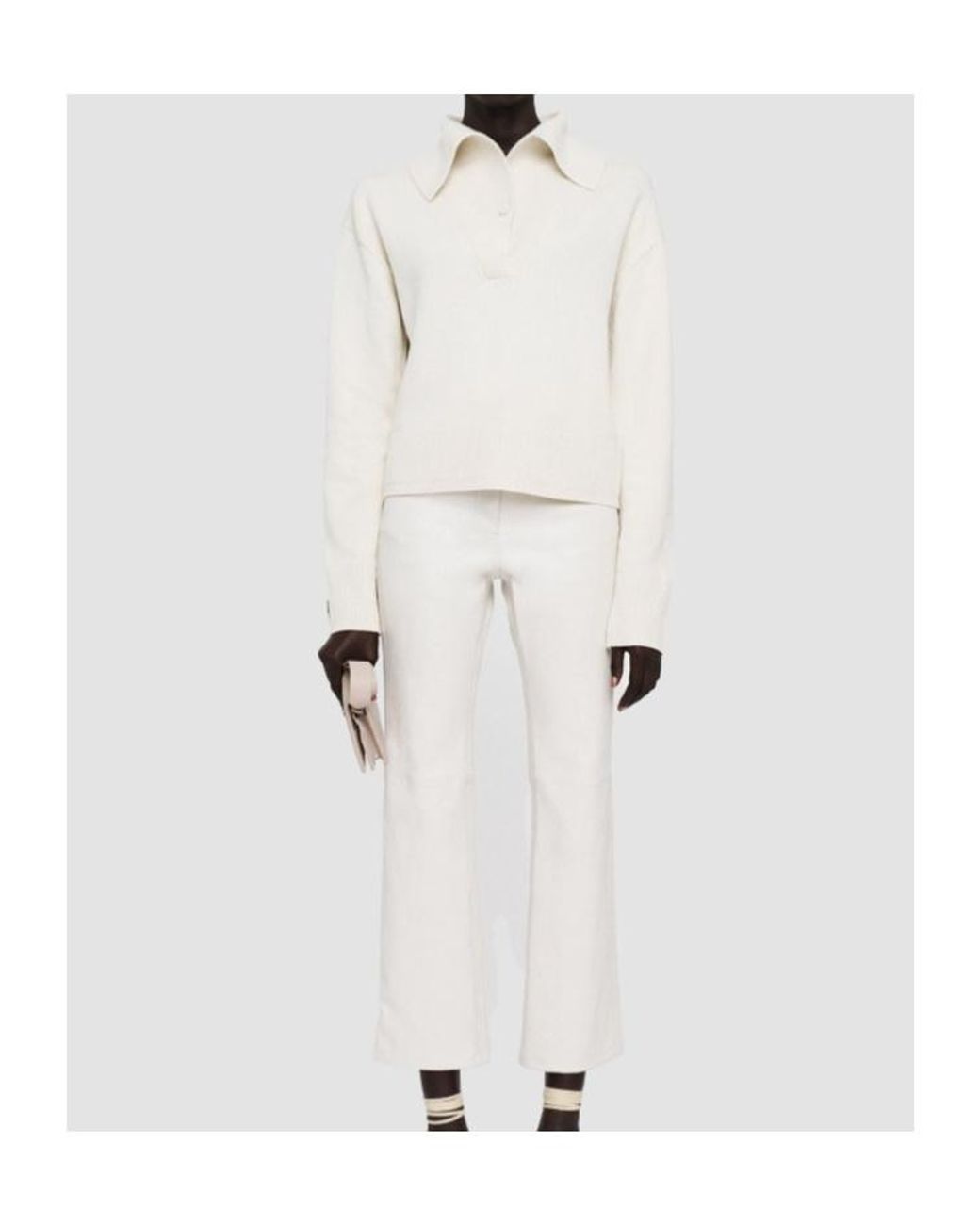 Joseph White Long Sleeved Knitted Polo Jumper