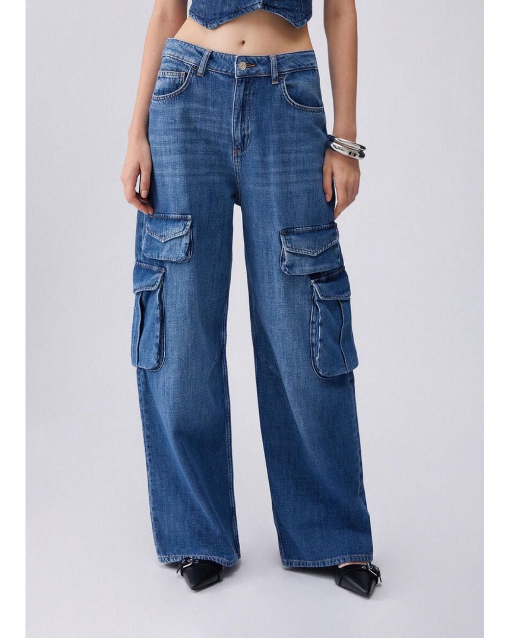 Liu Jo Blue Cargo-Pocket Straight-Leg Jeans