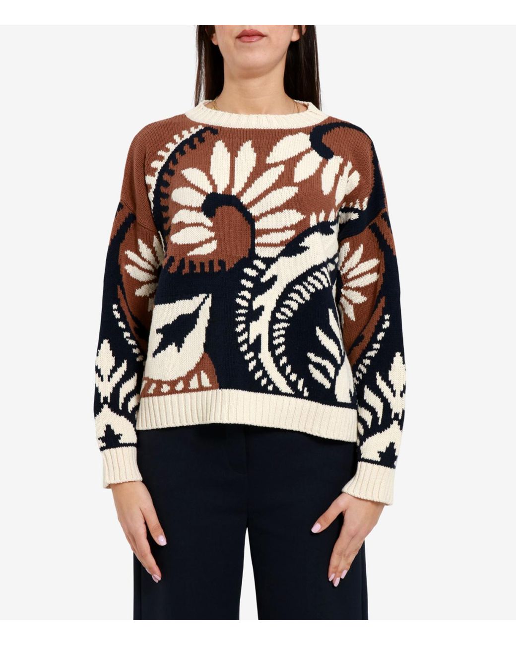 Weekend by Maxmara Black Wkdcelebre Patterned Cotton Crew Neck