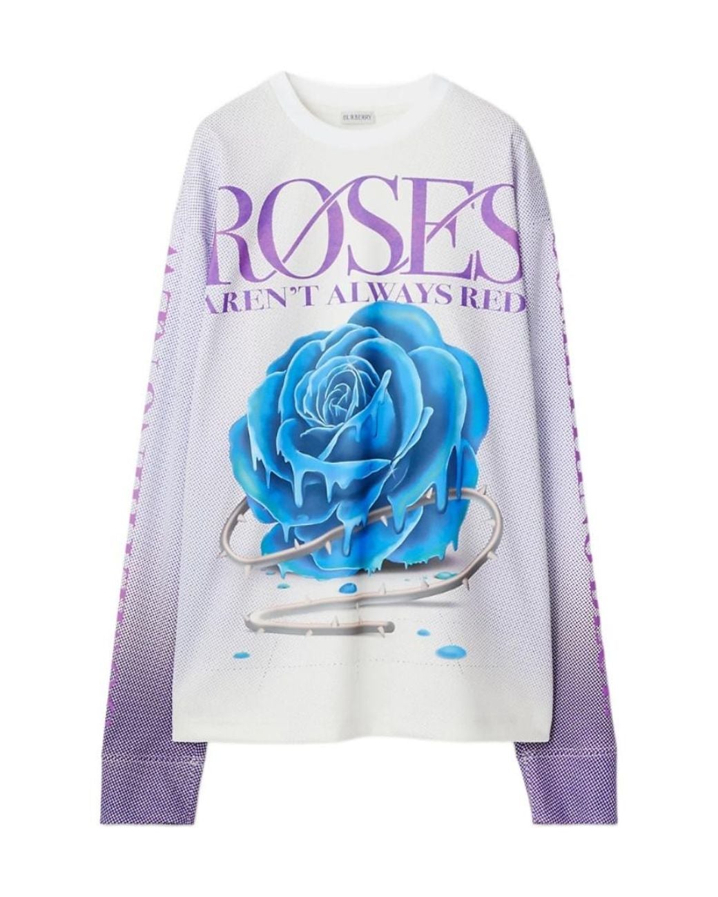 Burberry Blue Floral-Printed Long Sleeved Crewneck T-Shirt