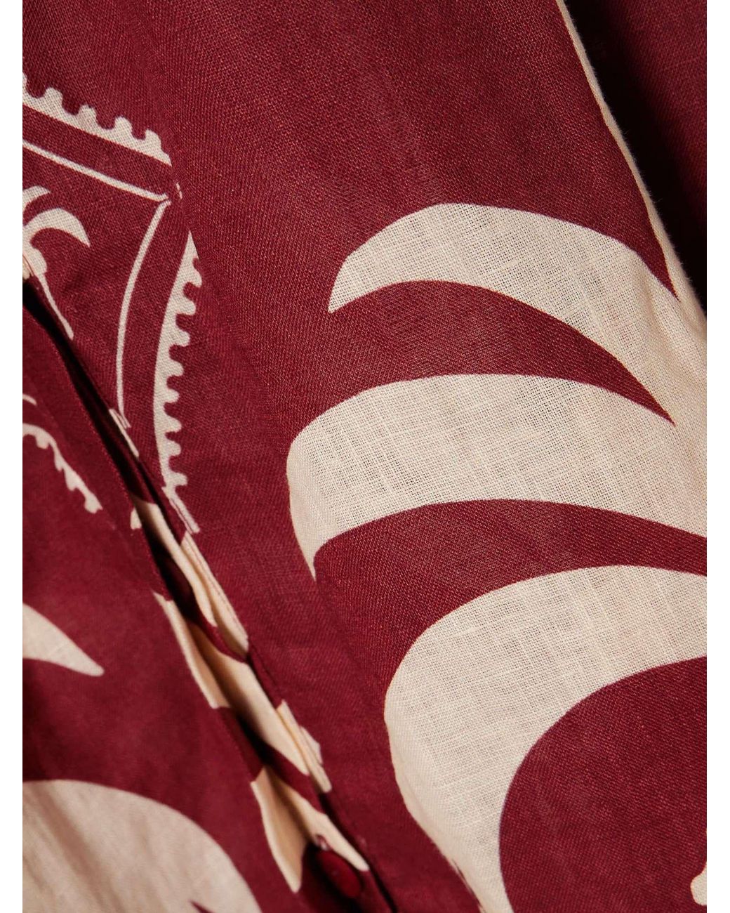 Johanna Ortiz Red Printed Linen Midi Dress