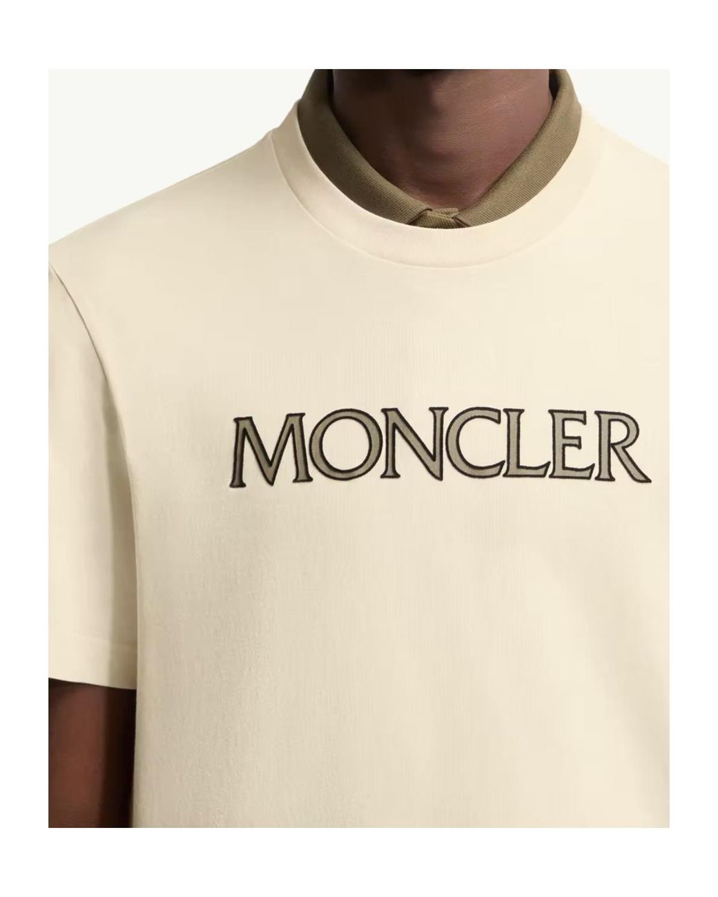 Moncler Natural Logo Velvet Detail T-Shirt for men