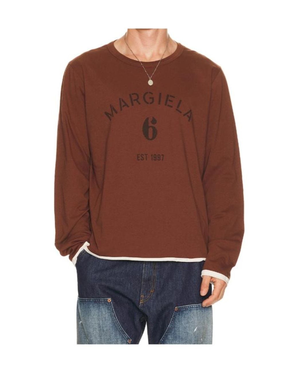 MM6 by Maison Margiela Brown Long Sleeve Crewneck T-Shirt for men