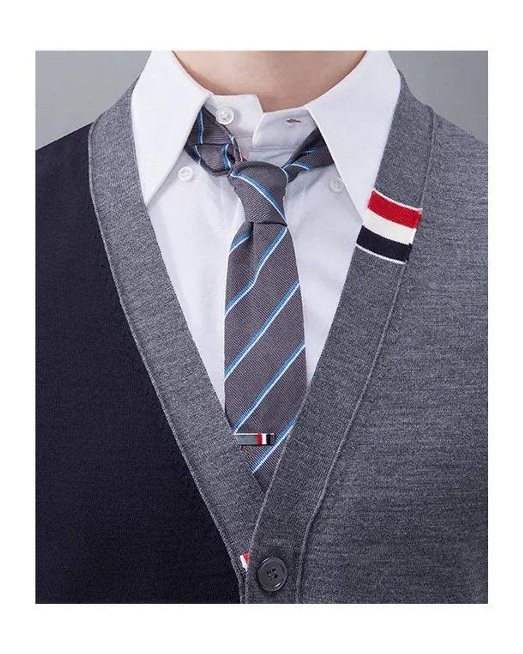 Thom Browne Blue Panelled Button-Up Cardigan for men