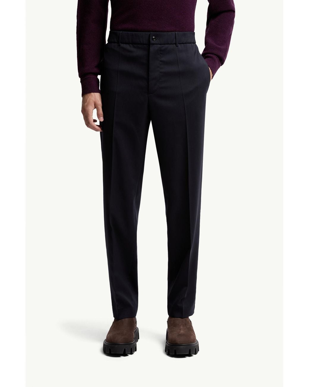 Moncler Blue Logo Patch Tailored Trousers for men