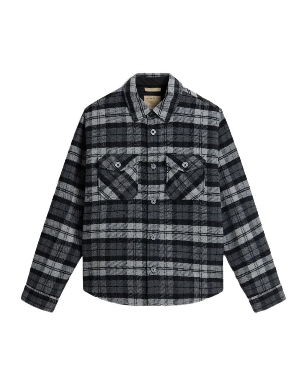 Woolrich Black Check Wool Shirt for men