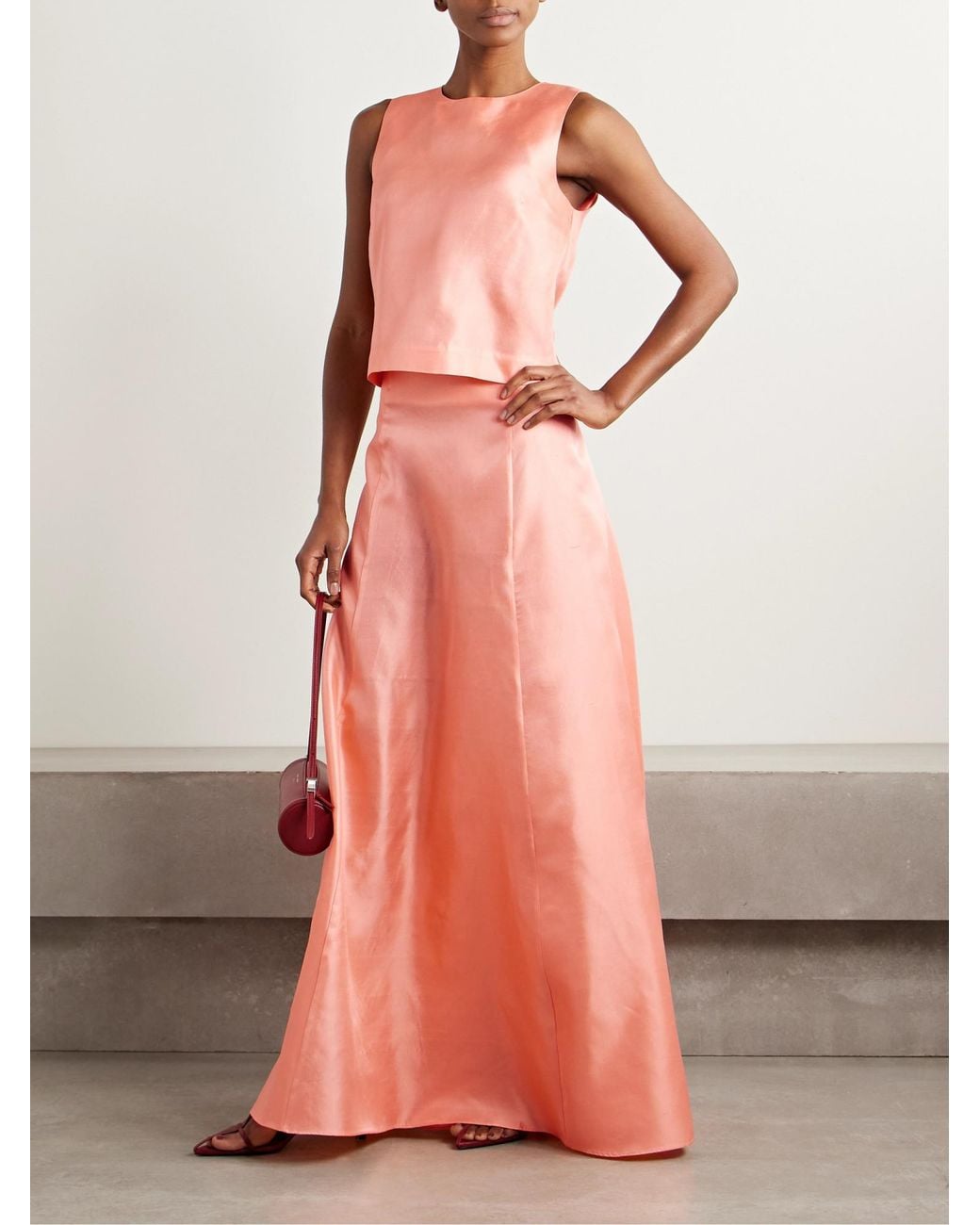 Staud Pink Silk-Dupioni Maxi Skirt