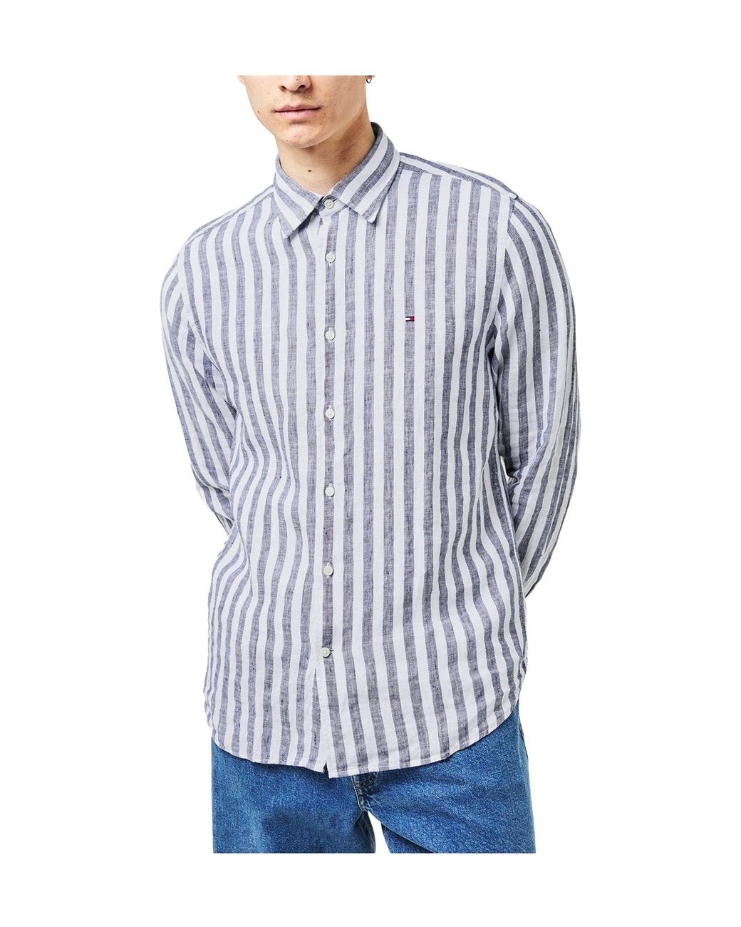 Tommy Hilfiger Blue Verticalstripe Linen Longsleeve Shirt for men