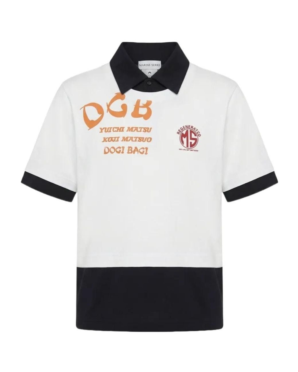 MARINE SERRE White Graphic-Printed Colour Blocked Polo Shirt