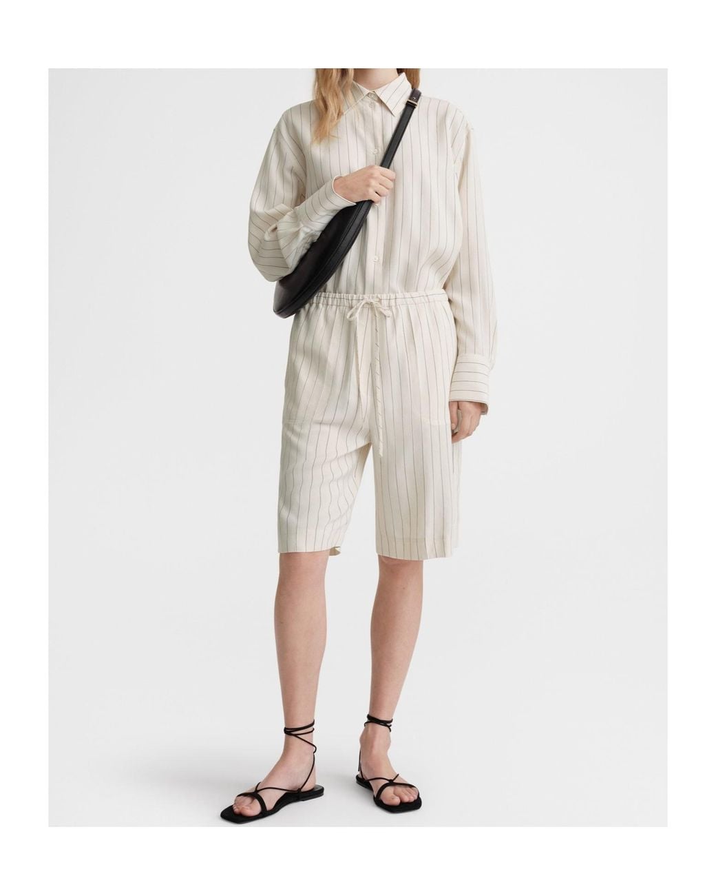 Totême White Totême Stripe Detailed Drawstring Shorts