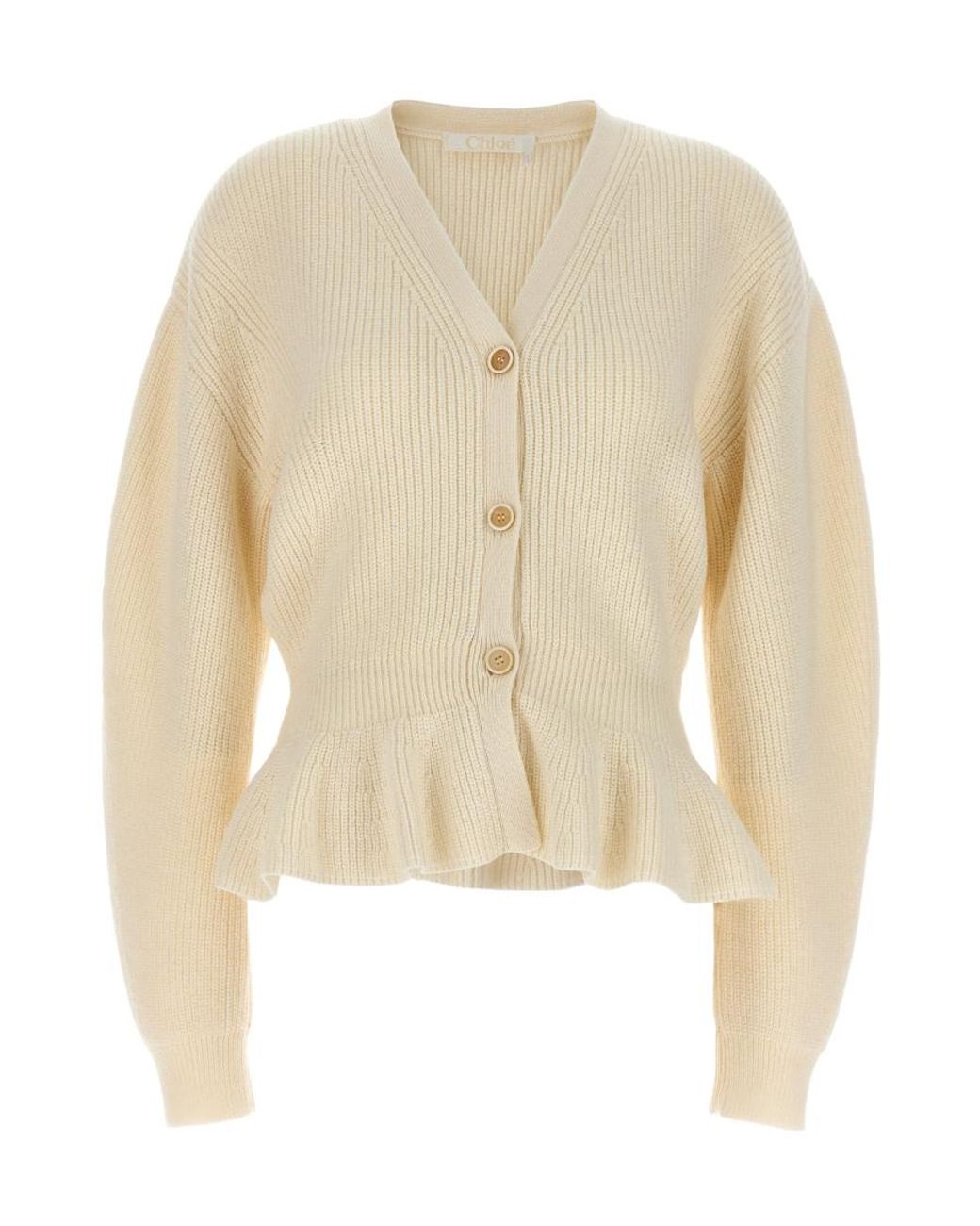Chloé Natural Chloé Ruffled Knit Cardigan