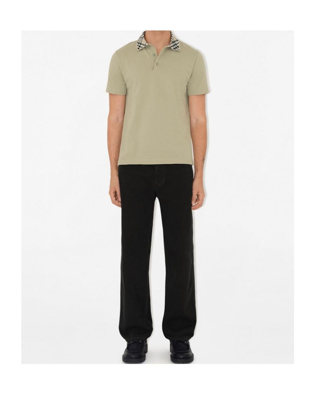 Burberry Green Check Collar Short Sleeved Polo Shirt for men