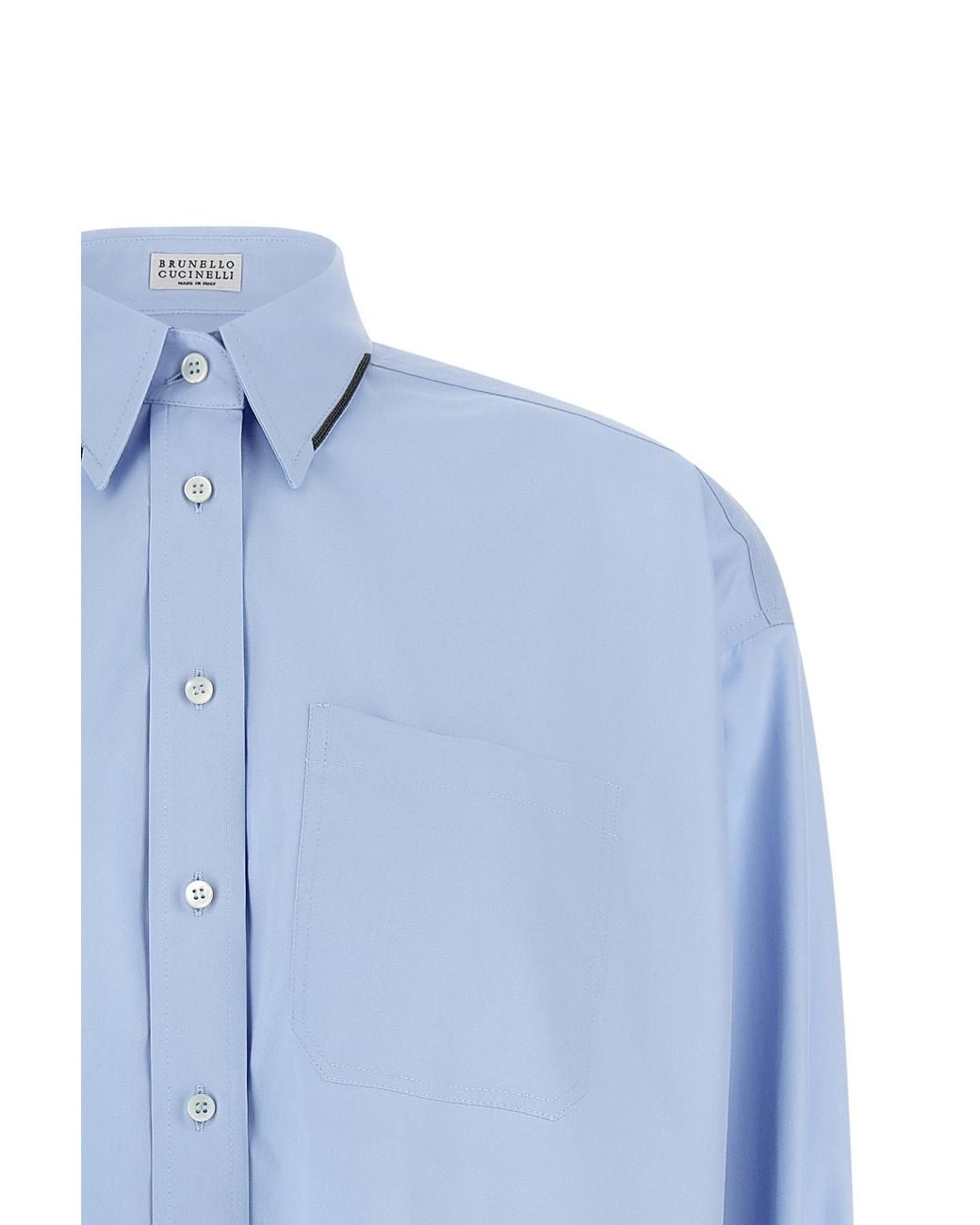 Brunello Cucinelli Blue Monile Trim Cropped Shirt