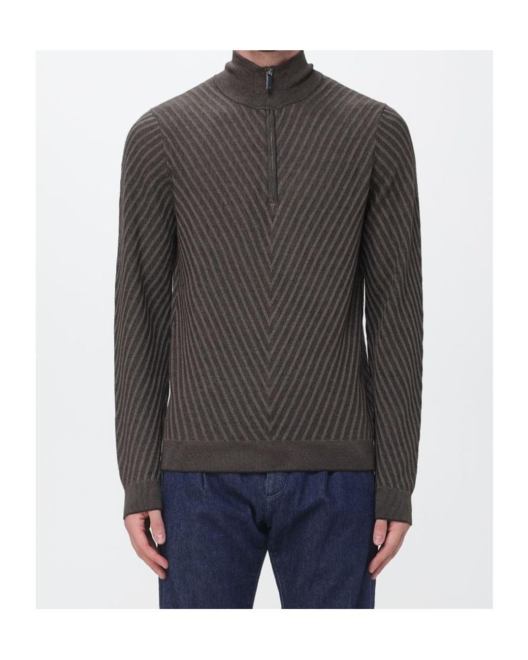 Emporio Armani Black エンポリオ アルマーニ シェブロン ハーフジップ ニットセーター for men