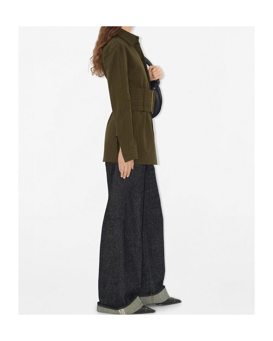 Burberry Green Regular Fit Striped Belted Waist Shirt