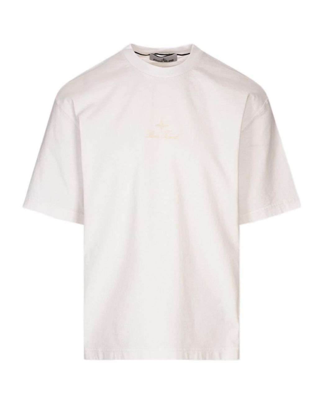 Stone Island White Crewneck Straight Hem T-Shirt for men