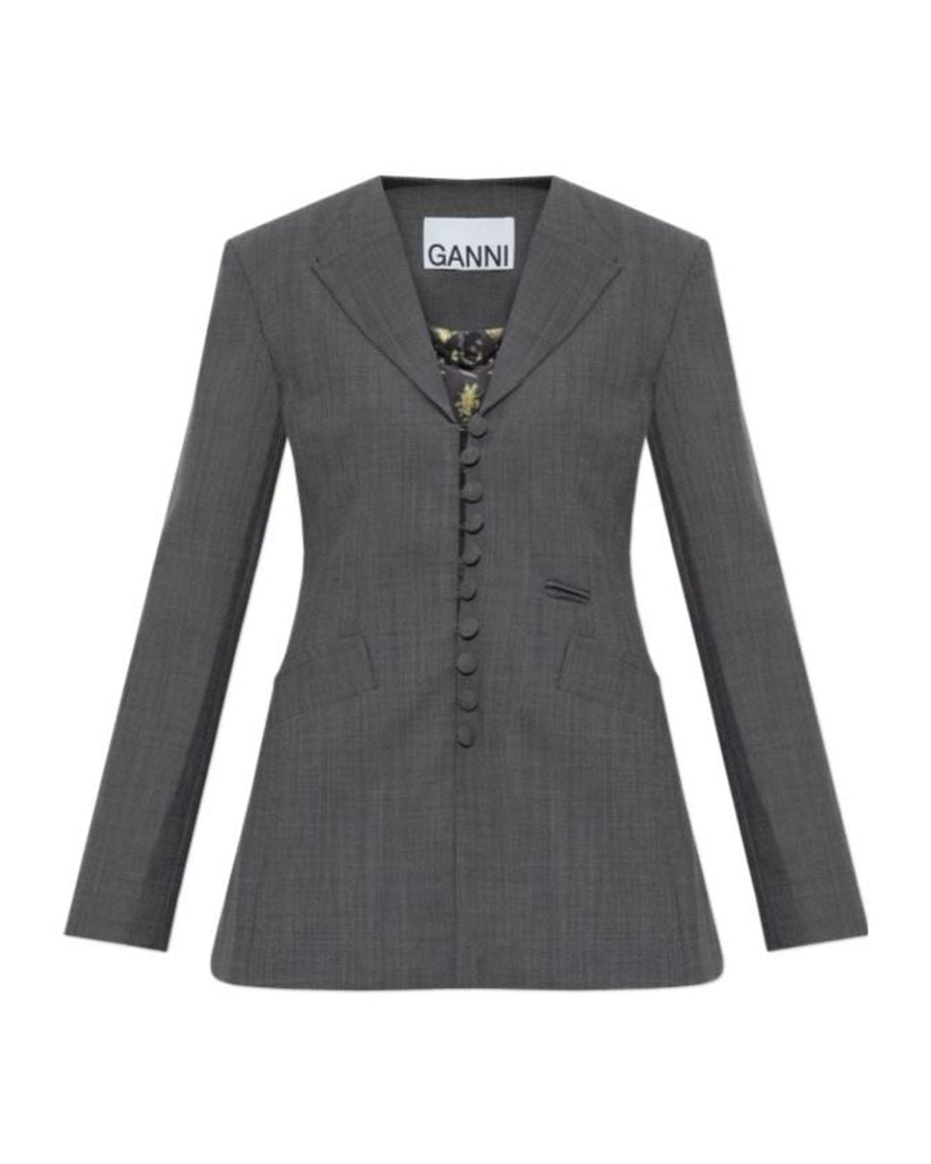 Ganni Gray Single Vent Fitted Blazer