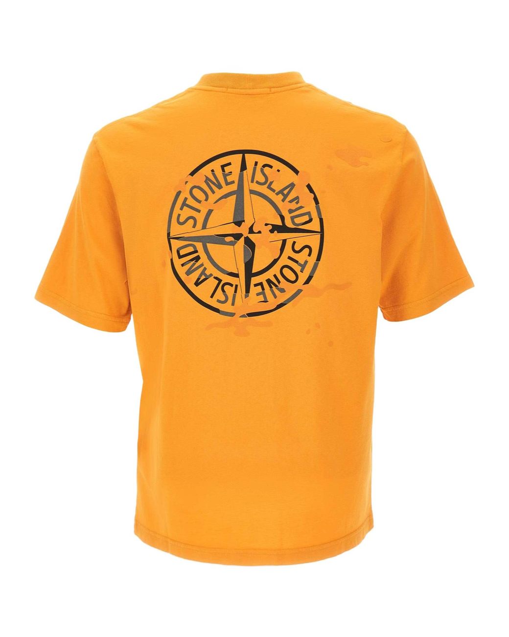 Stone Island Orange Camo Compass Printed Crewneck T-Shirt for men