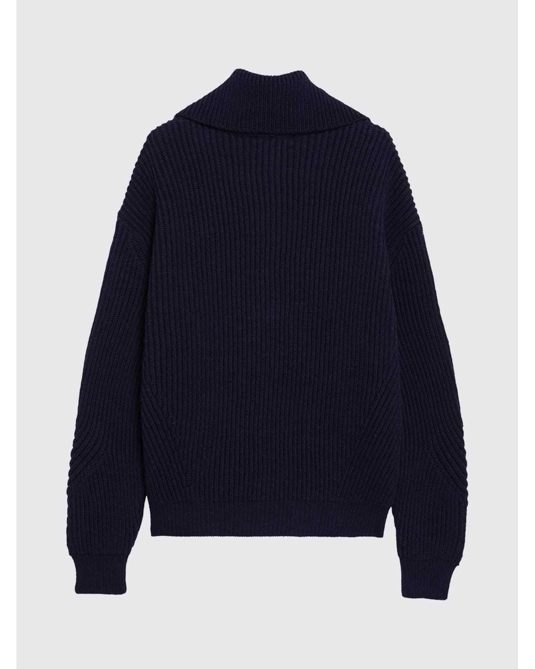 Dries Van Noten Blue Ribbed V-Neck Button-Front Cardigan for men