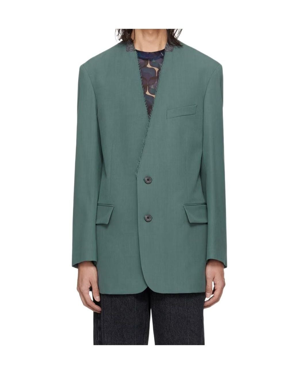 Dries Van Noten Blue Single-Breasted Long-Sleeved Jacket for men