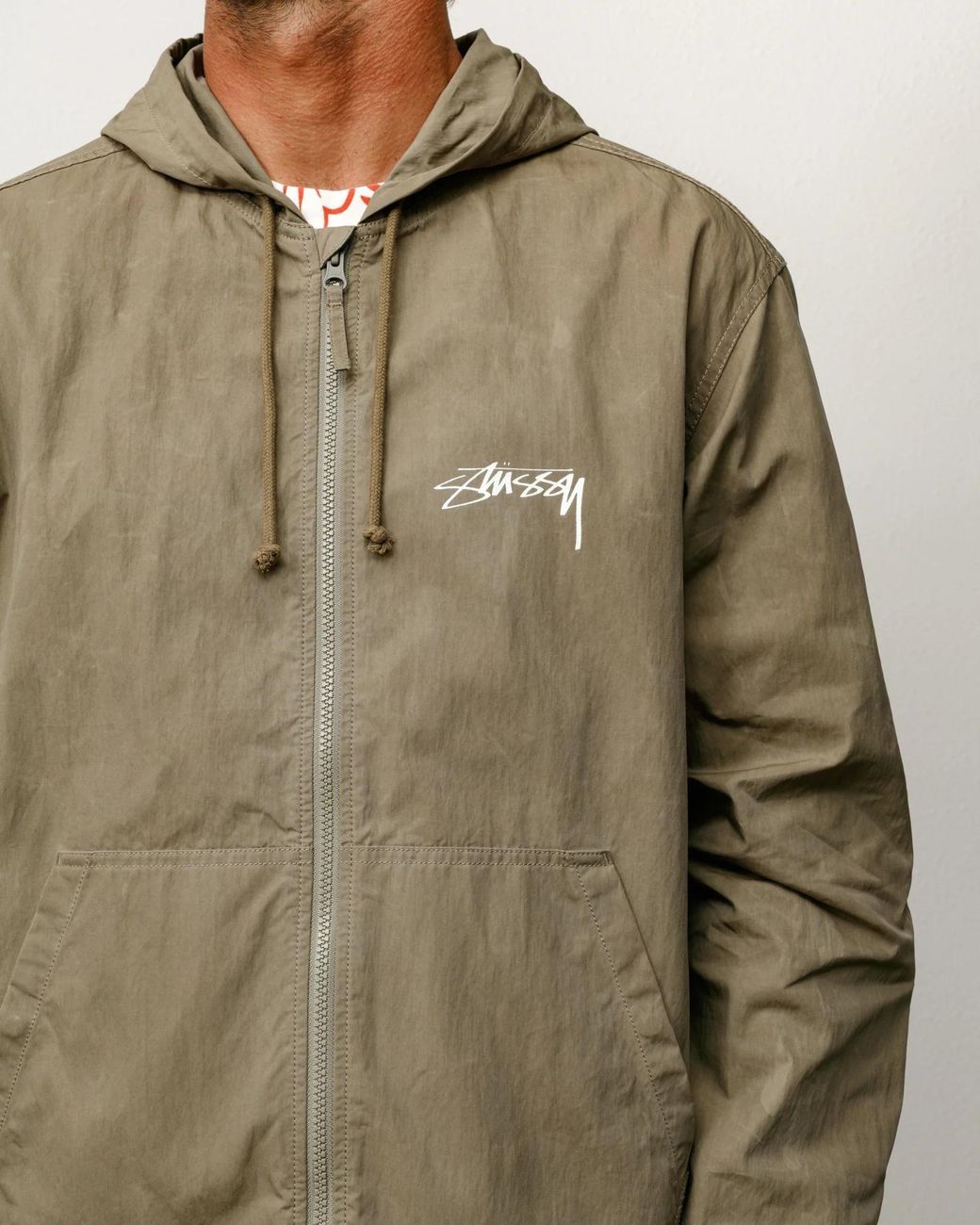 Stussy Natural Stüssy Logo Zip Hooded Jacket for men