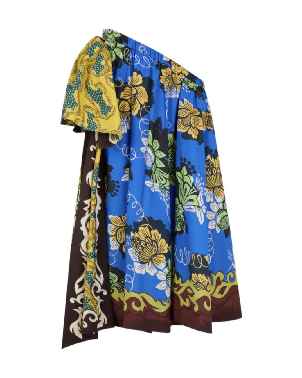 ALÉMAIS Blue Asymmetric Floral Midi Skirt