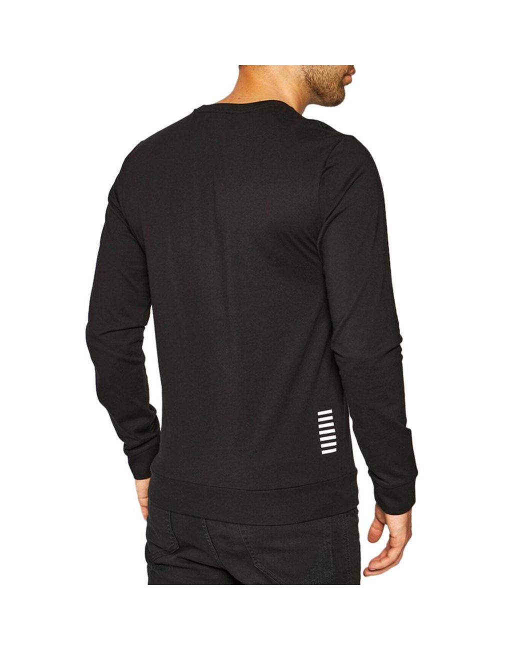 EA7 Black Round Collar Long Sleeve Sweater for men
