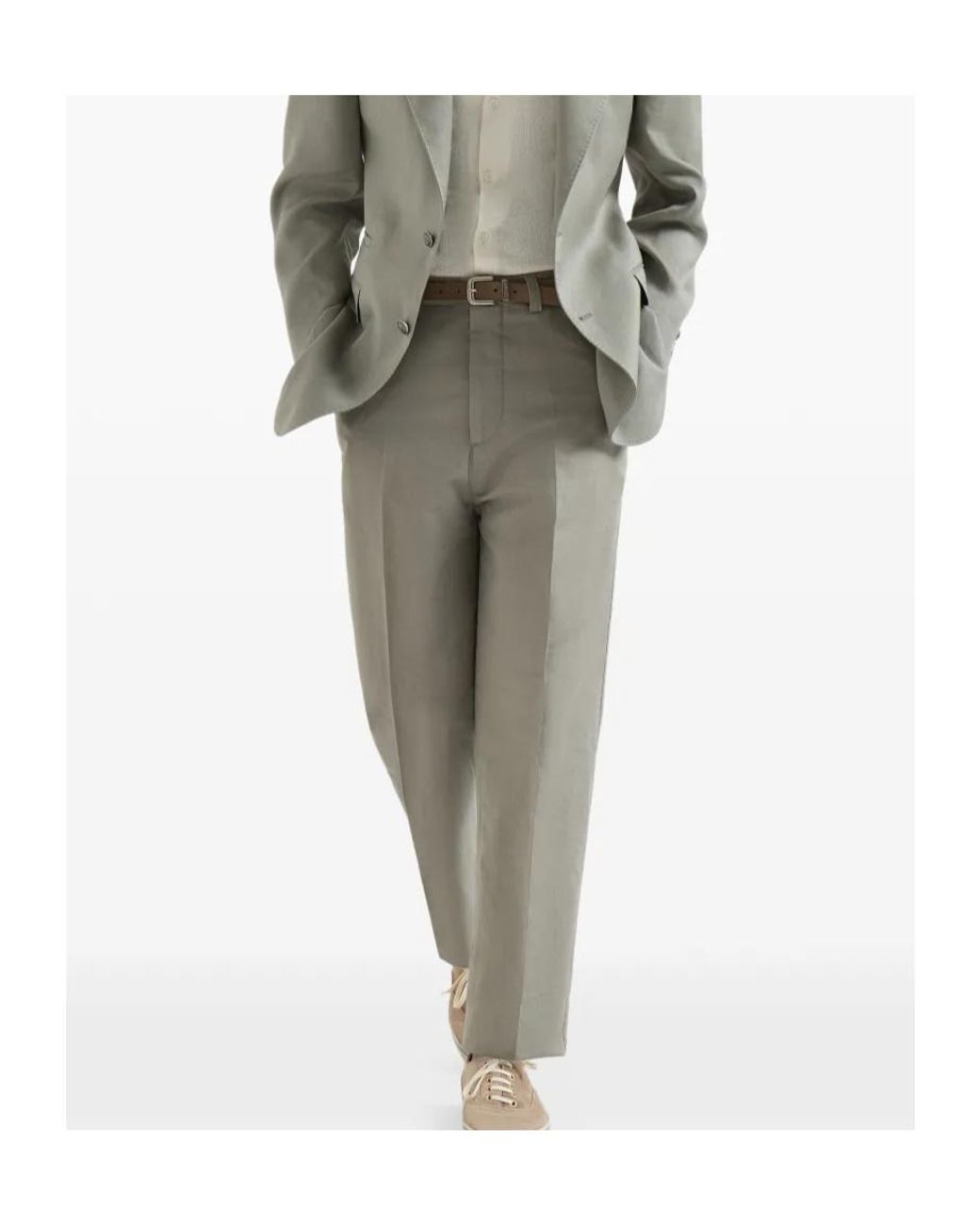 Brunello Cucinelli Gray Cotton And Linen Panama Trousers for men