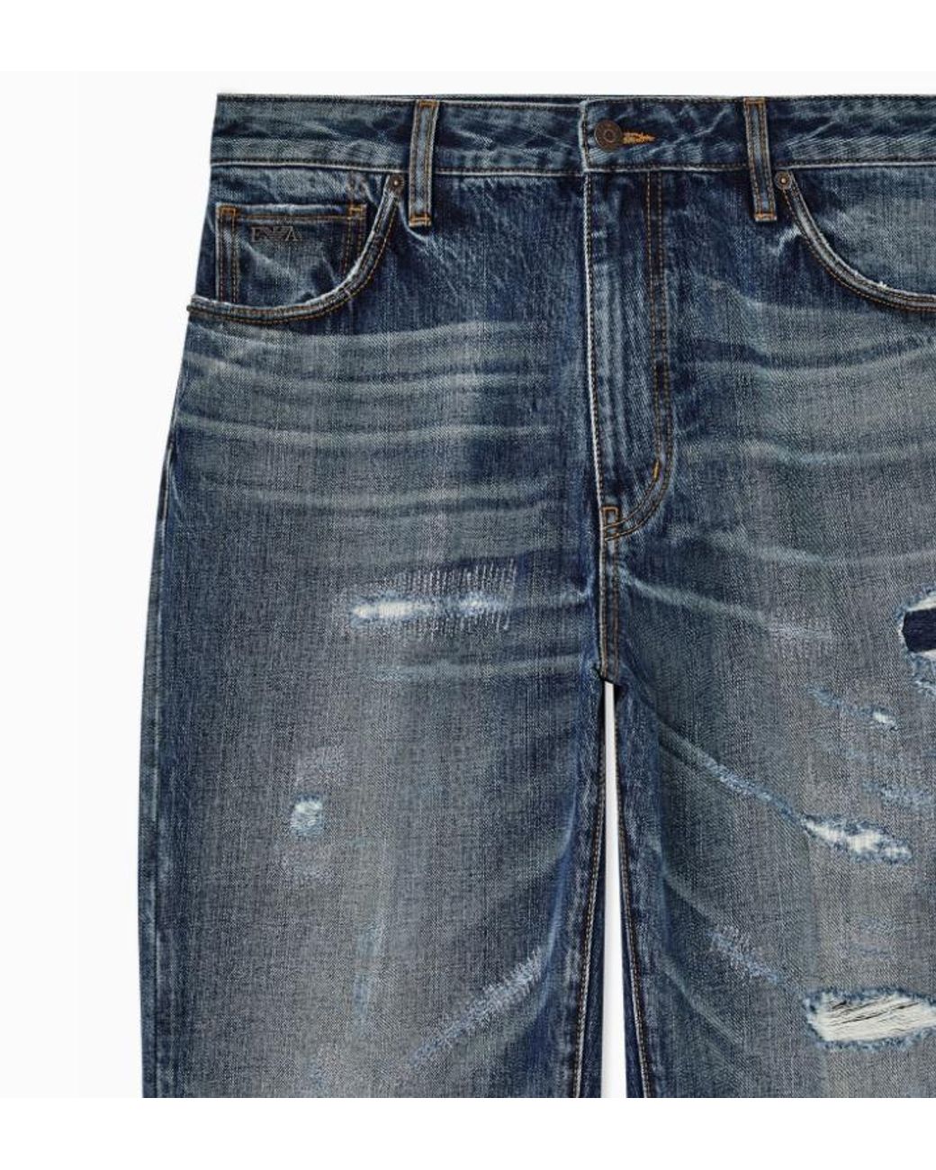 Emporio Armani Blue Distressed Straight Leg Jeans for men