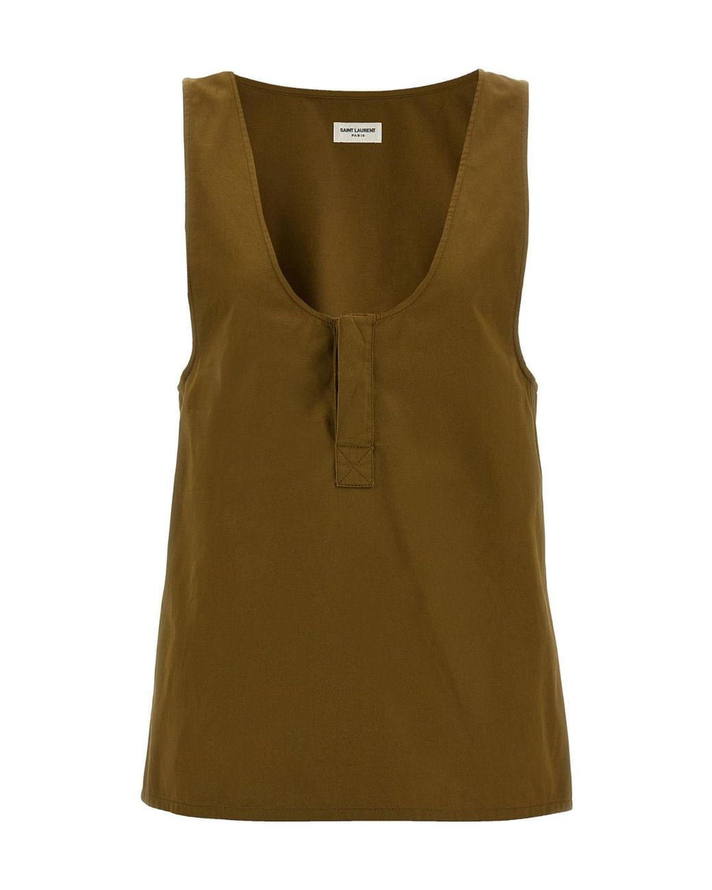 Saint Laurent Green Twill-Weave Sleeveless Top