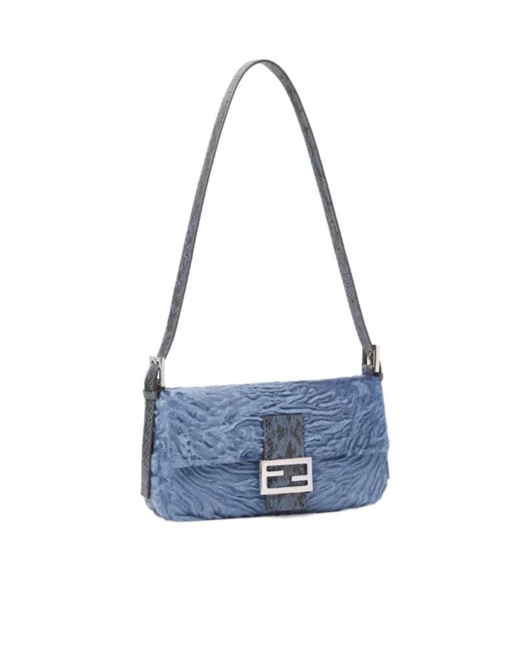 Fendi Blue Baguette 26424 Light Swakara Fur Bag
