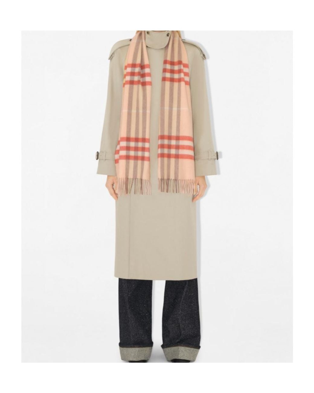 Burberry Pink Checked Fringed-Edge Scarf