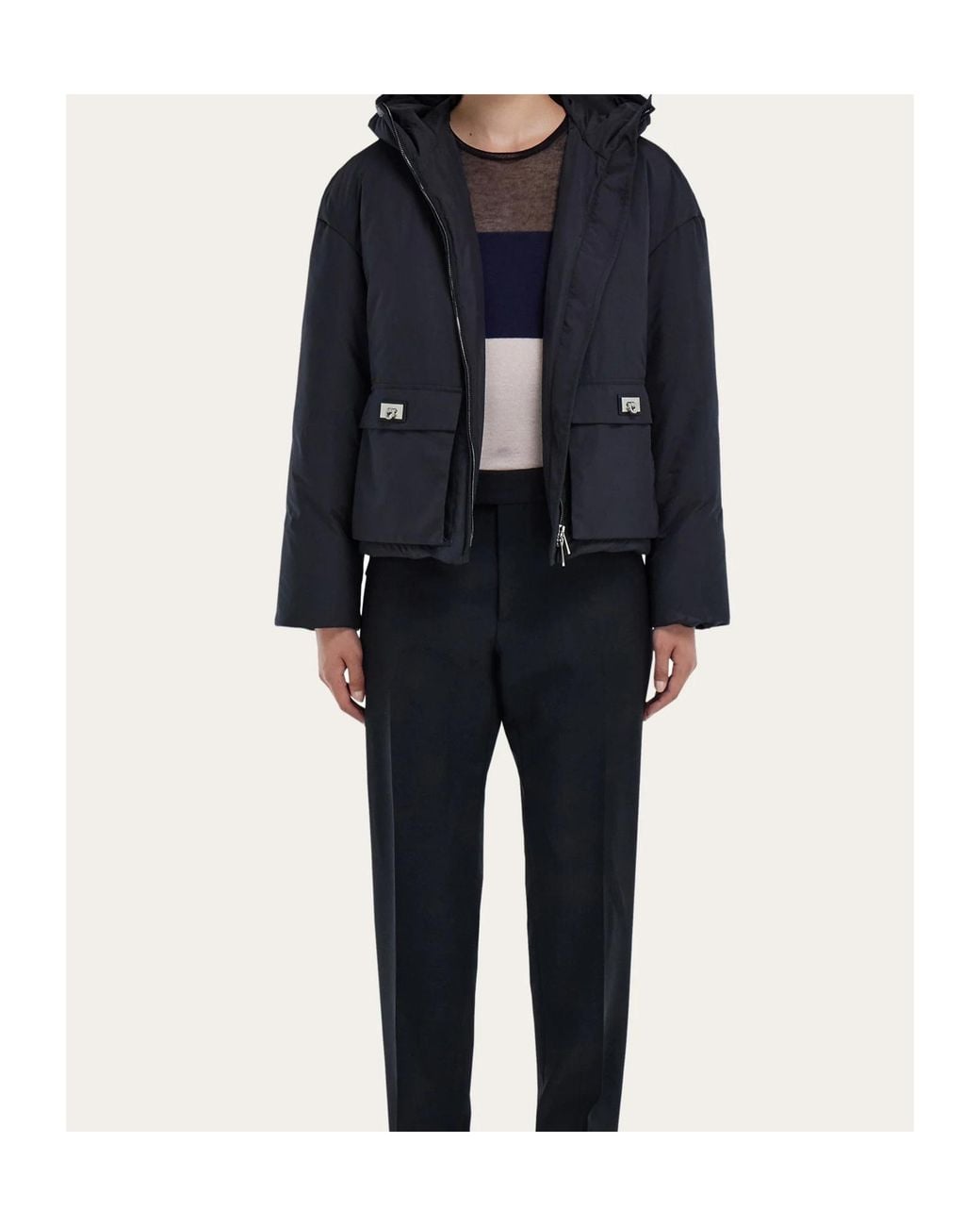 Ferragamo Blue Ferragamo Zip-Up Hooded Padded Jacket