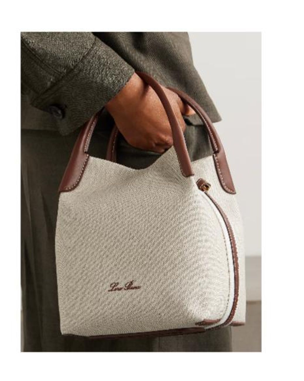 Loro Piana Natural Micro Bale Leather-Trim Tote Bag