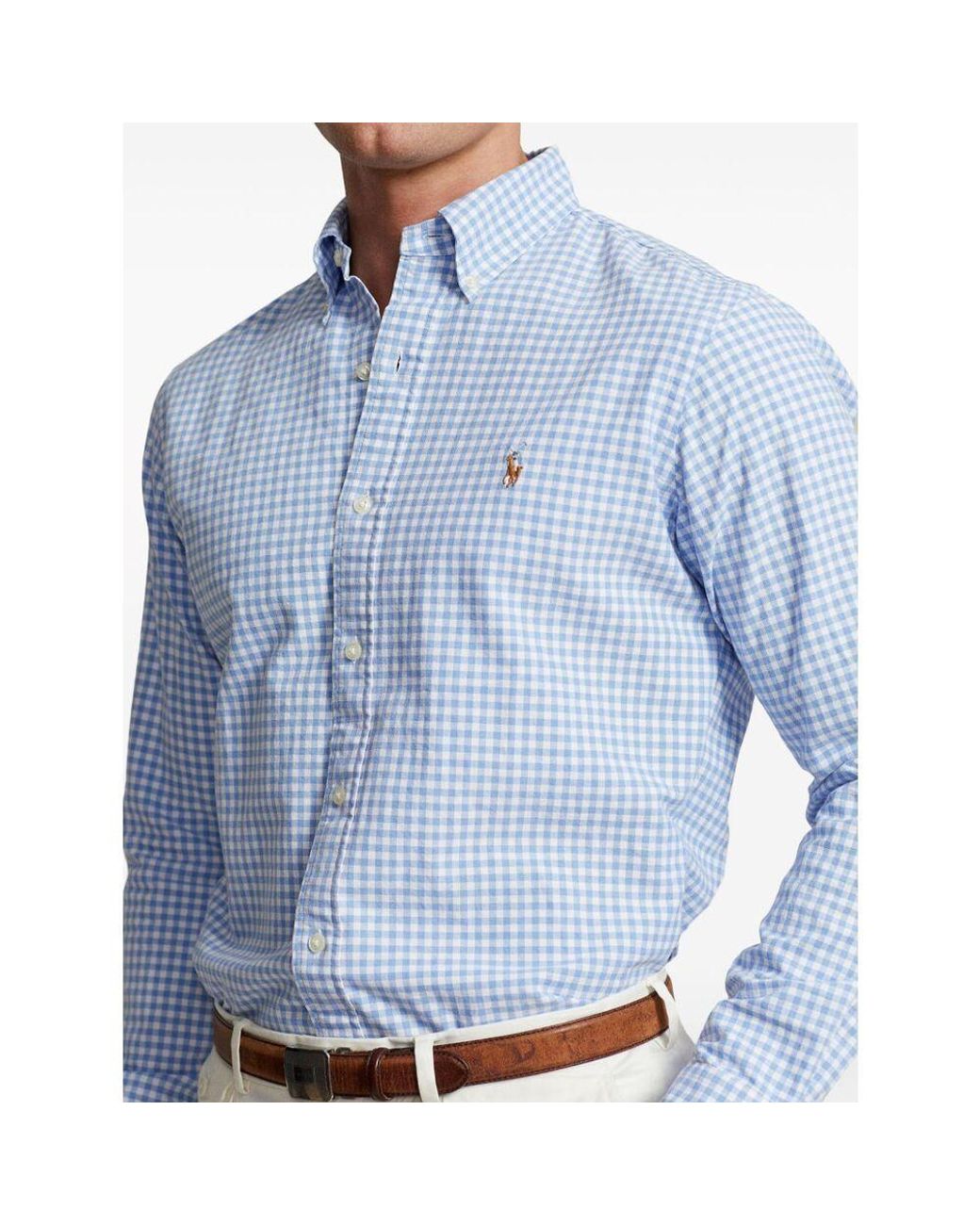 Polo Ralph Lauren Blue Oxford Gingham-Print Cotton Shirt for men