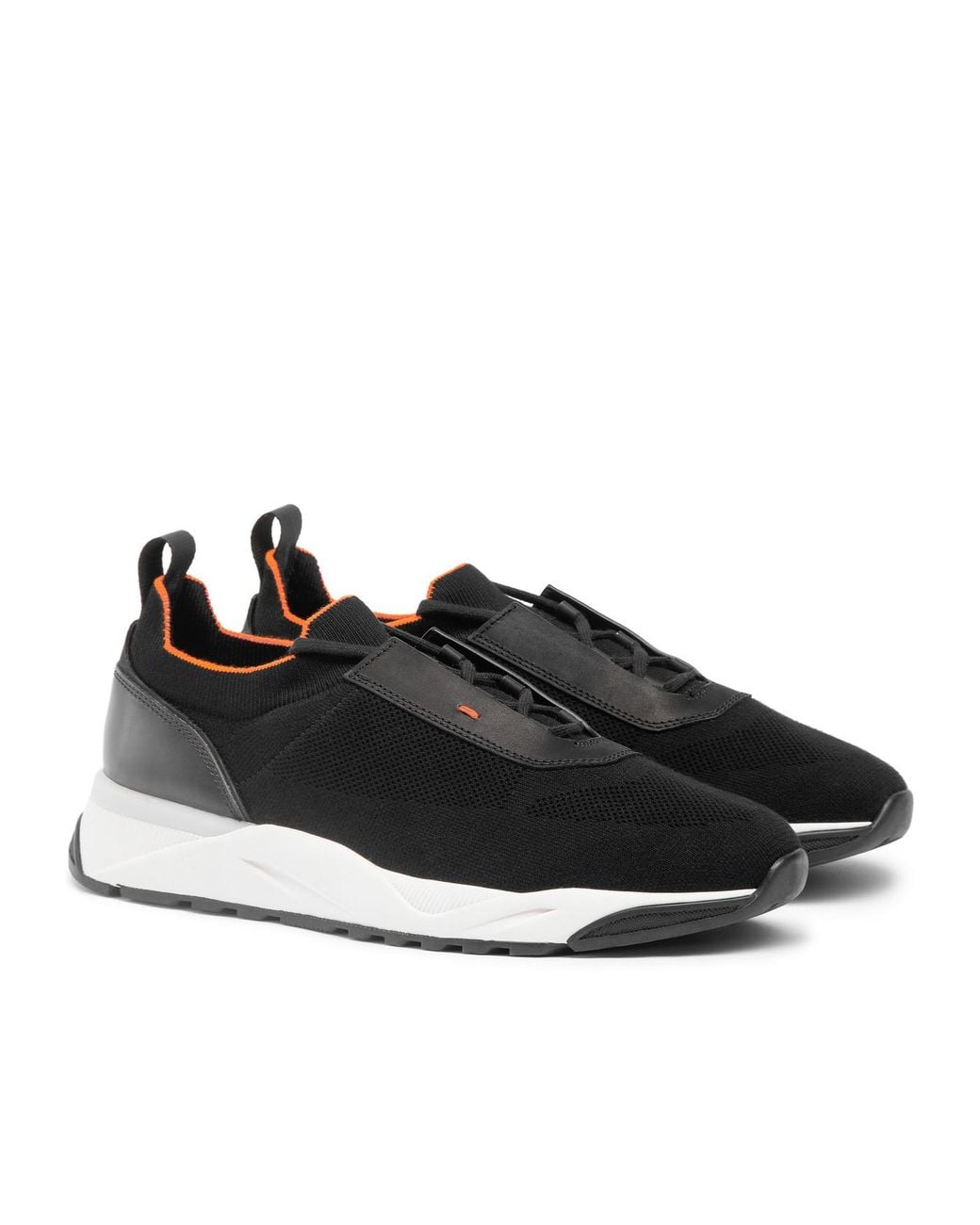 Santoni Black Knitted Panelled Sneakers for men