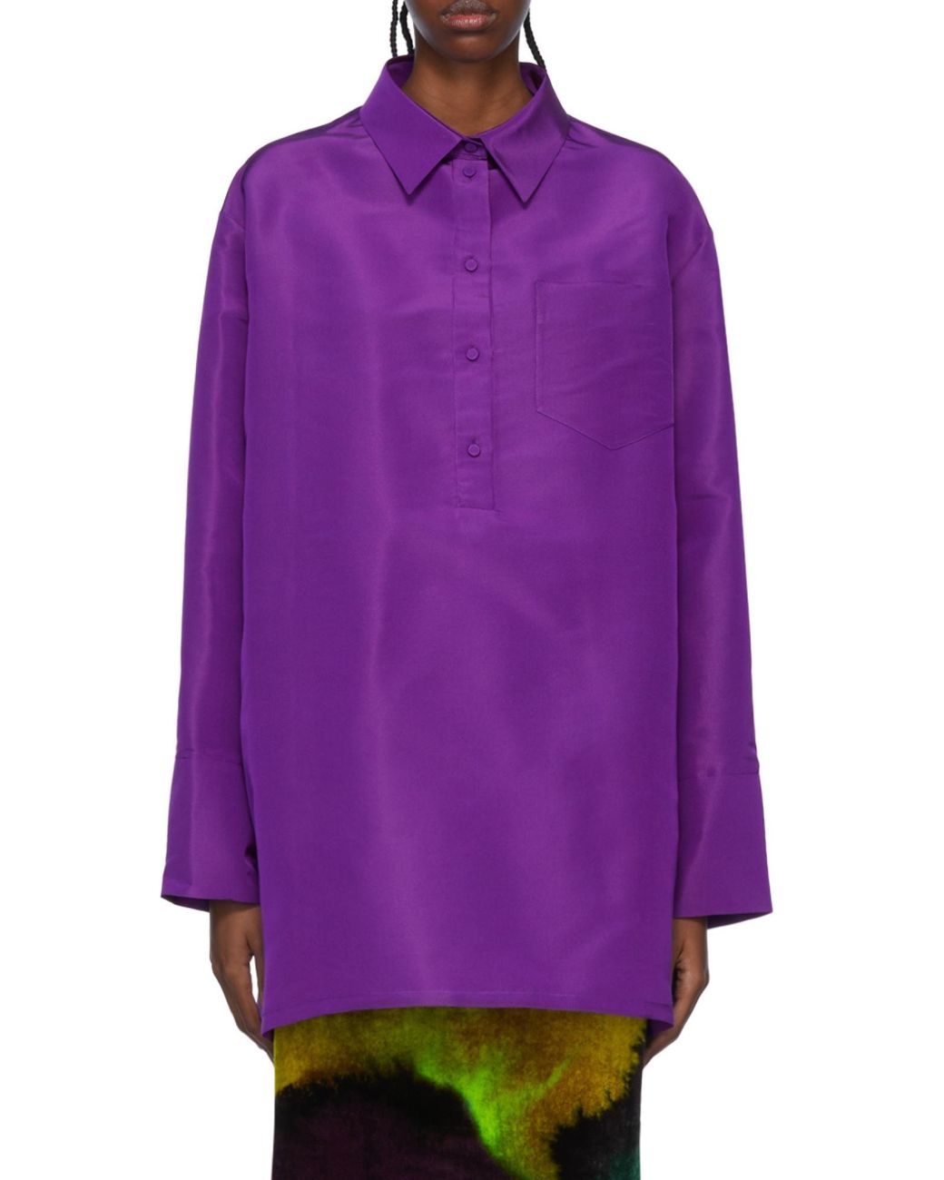 Valentino Purple Faille Buttoned Long-Sleeved Shirt Dress