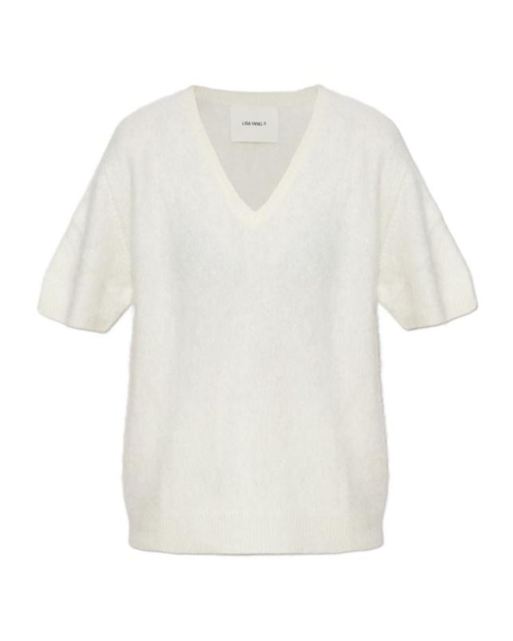 Lisa Yang White Lovisa V-Neck Knitted Top